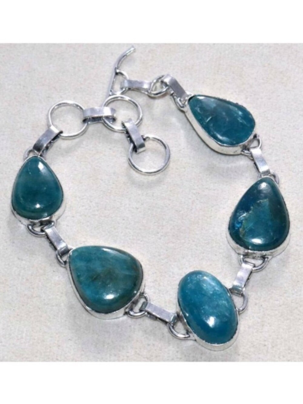 Blue Apatite Gemstone Jewelry 925 Sterling Silver Handmade Toggle Bracelet
